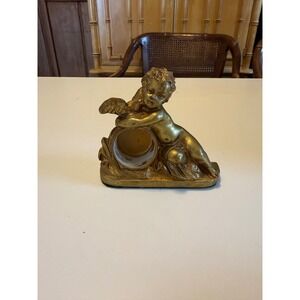 Vintage Gold Cherub Figurine Clock Case Holder Angel Putti Sculpture Decor 4in